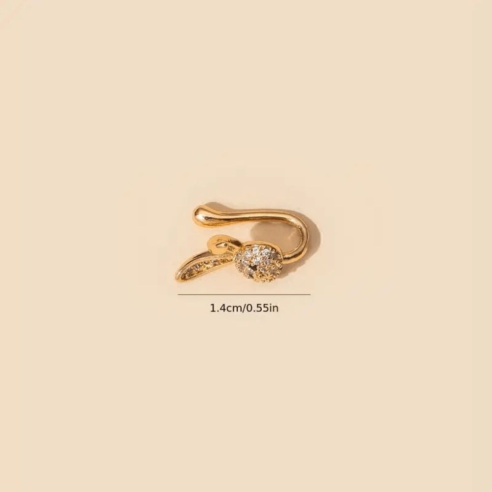 Gold Diamond Bunny Rabbit Nose Ring Cuff - Picture 3 of 5